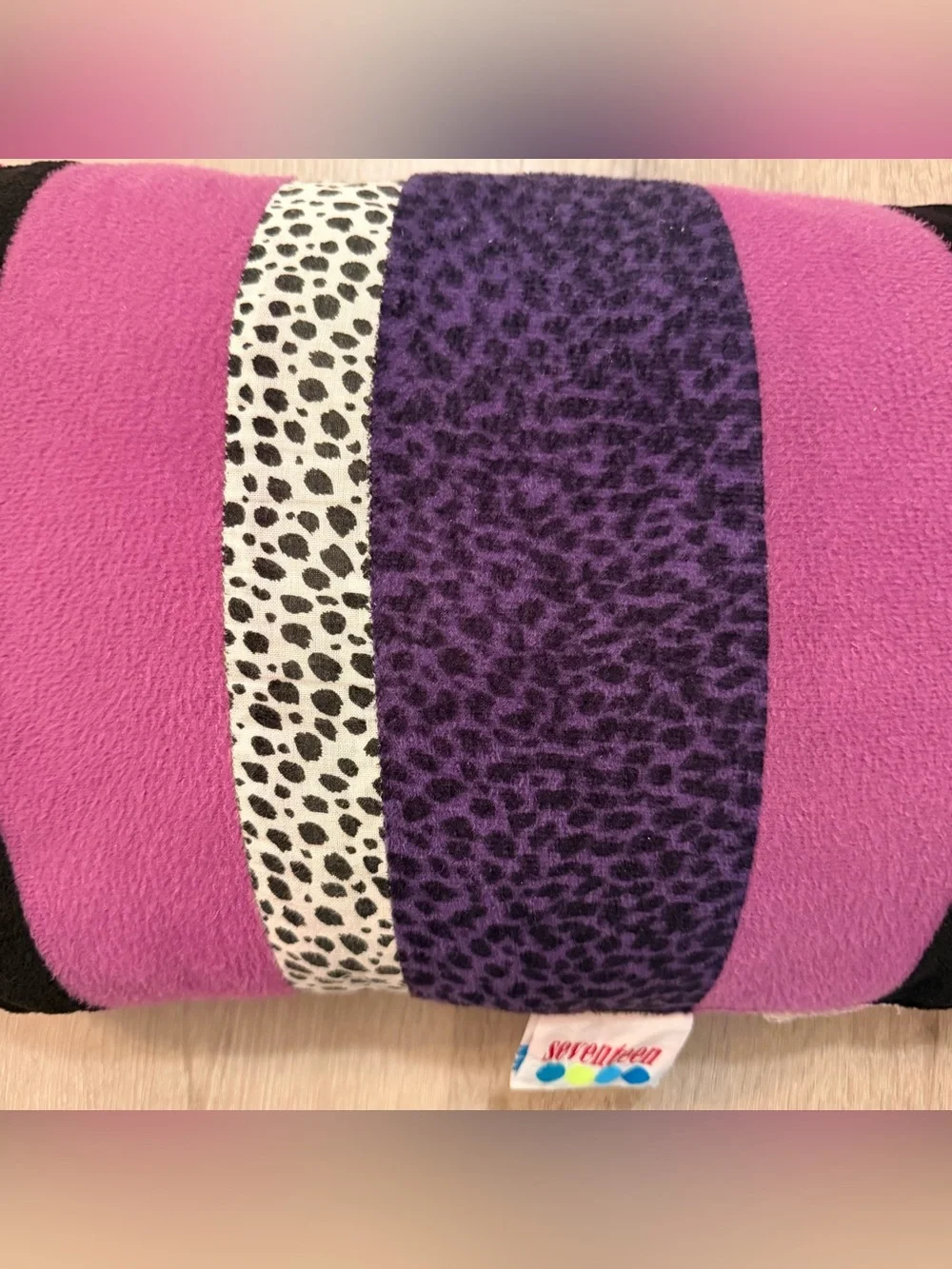 VTG Y2K Seventeen Magazine Accent Pillow Pink Purple Cheetah Leopard Patchwork
